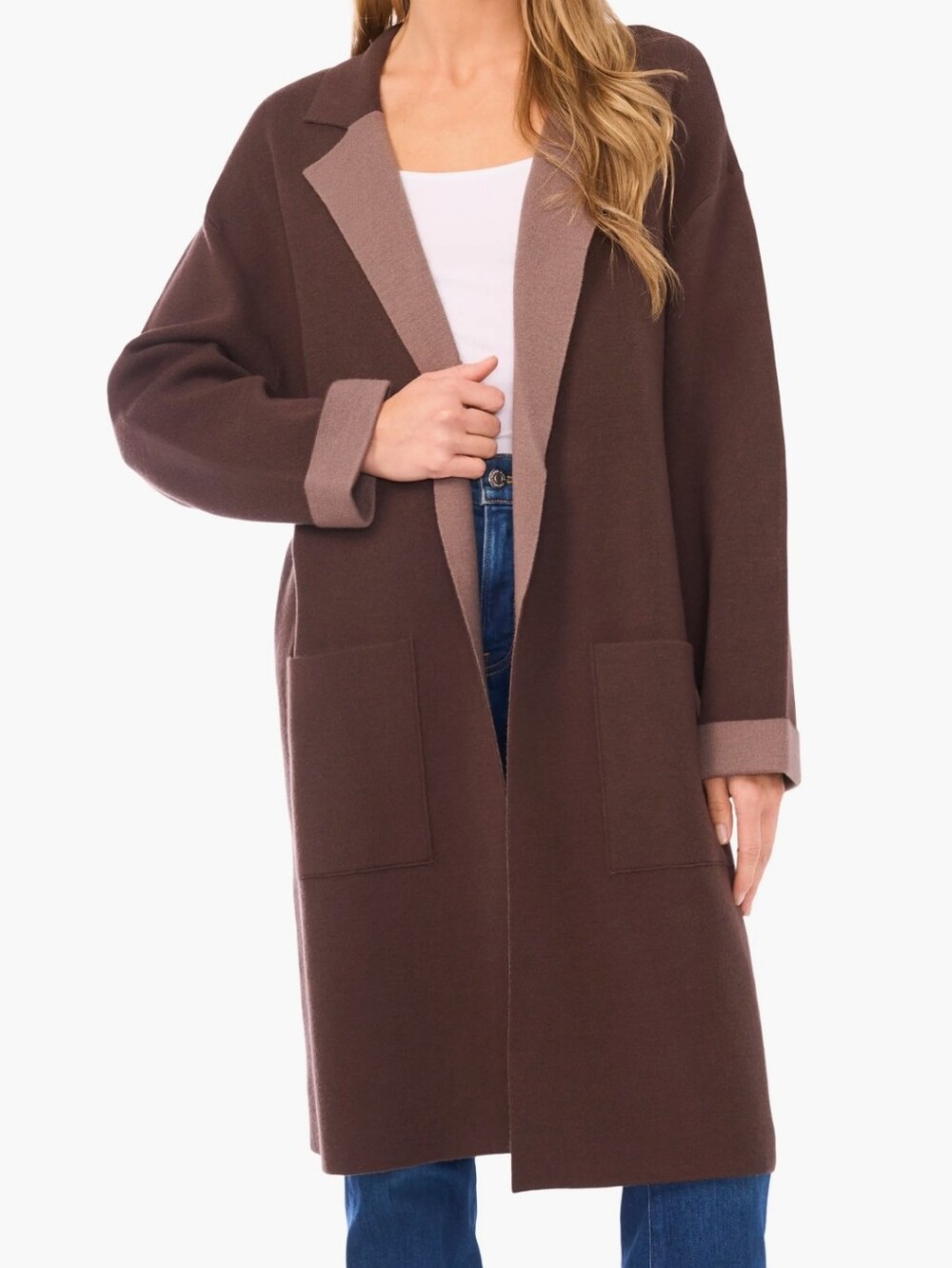 Halogen NWT Brown Open Front Coatigan with Contrast Interior Sz 1X MSRP $129